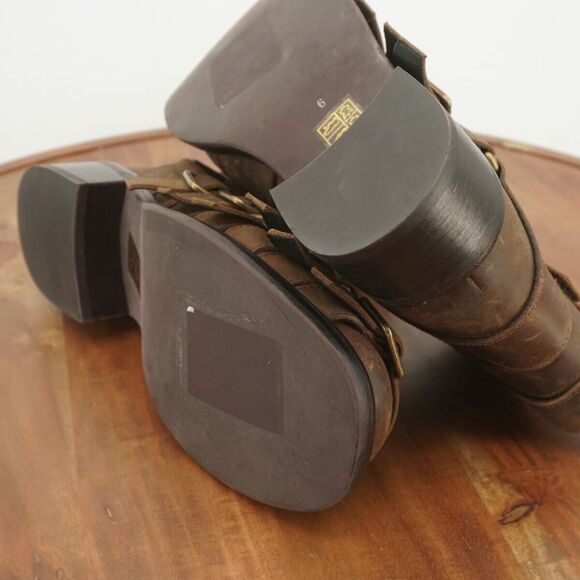 Jeffrey Campbell Womens Belted Up Biker Boots Brown Leather Buckles Block Heel 6 - Picture 9 of 9